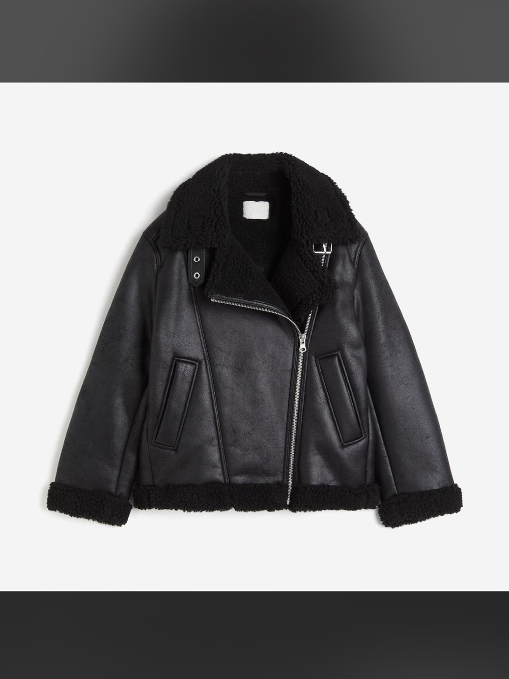 H&M Black Faux Shearling Aviator Jacket